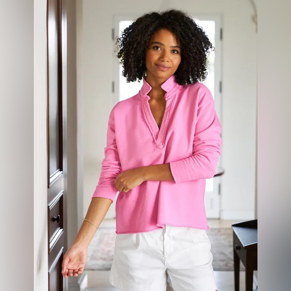 Frank & Eileen Patrick Popover Henley Triple Fleece Top Pink Large